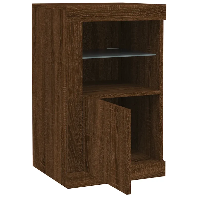 Armoire latérale moderne à éclairage LED 41 x 37 x 67 cm grand espace de rangement style contemporain en bois chêne 02_0049374
