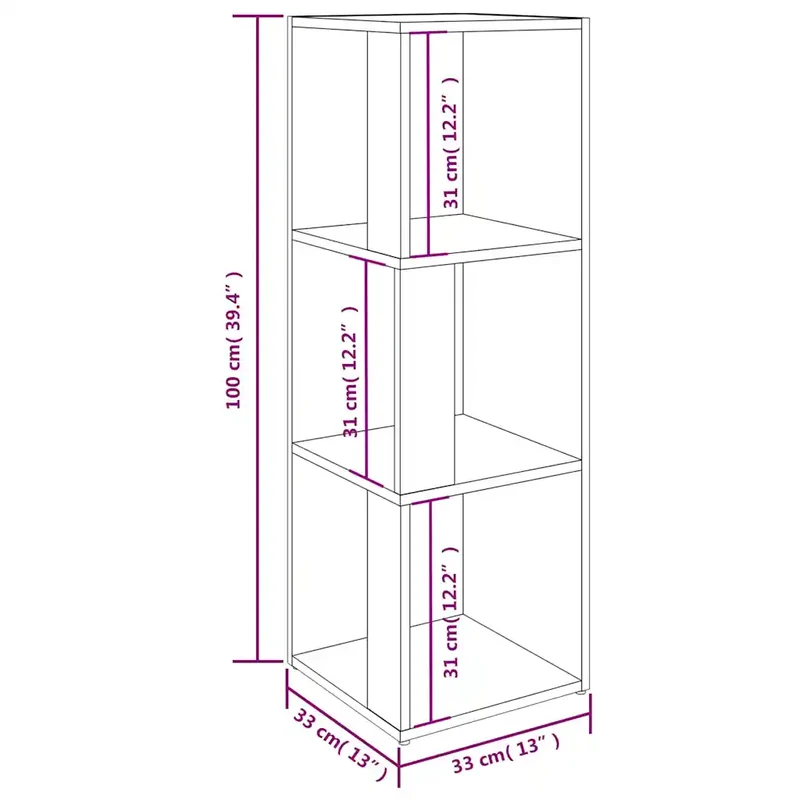Armoire d'angle élégante compacte 33 x 33 x 100 cm 3 compartiments salon en bois d'ingénierie gris béton 02_0047971
