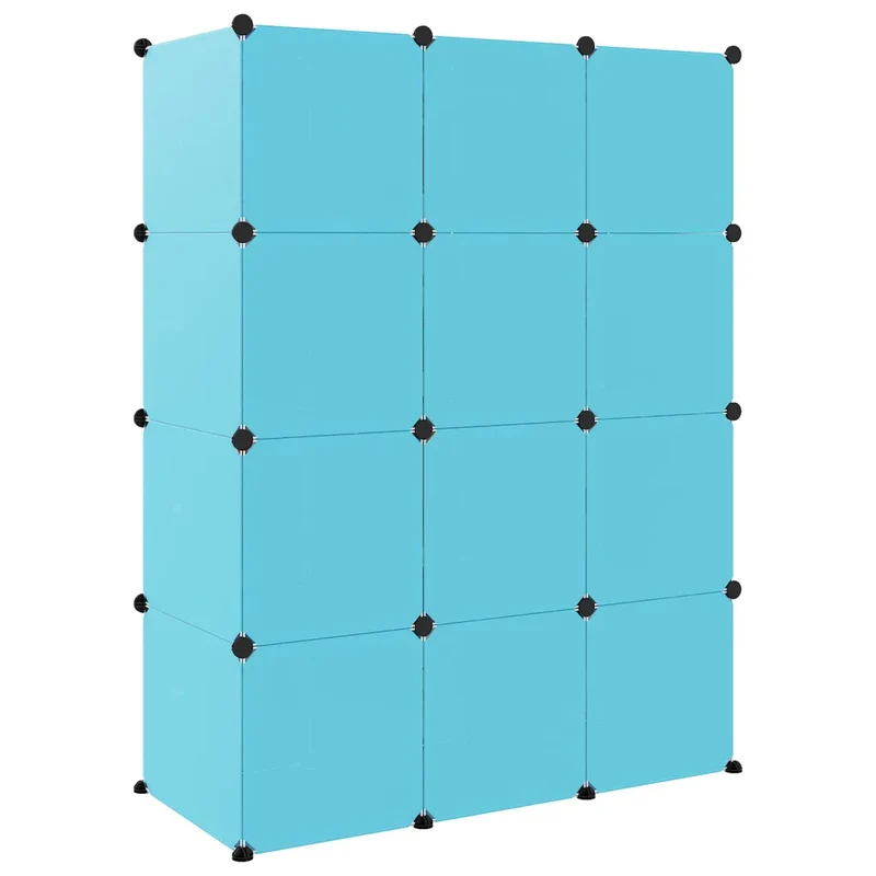 Armoire de rangement cubique pour enfants 110 x 46,5 x 144 cm structure solide finitions colorées en PP bleu 02_0047050