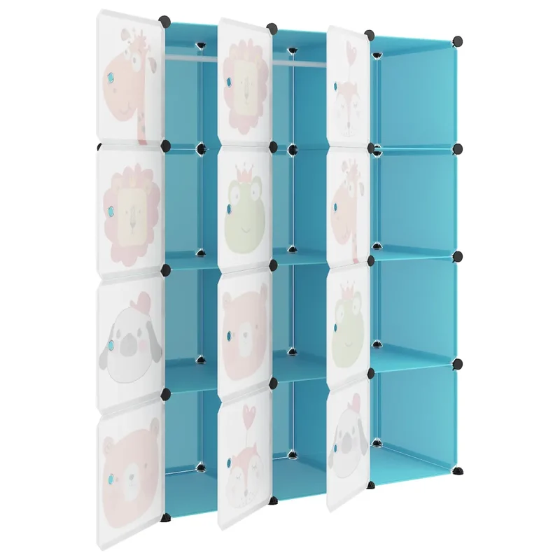 Armoire de rangement cubique pour enfants 110 x 46,5 x 144 cm structure solide finitions colorées en PP bleu 02_0047050