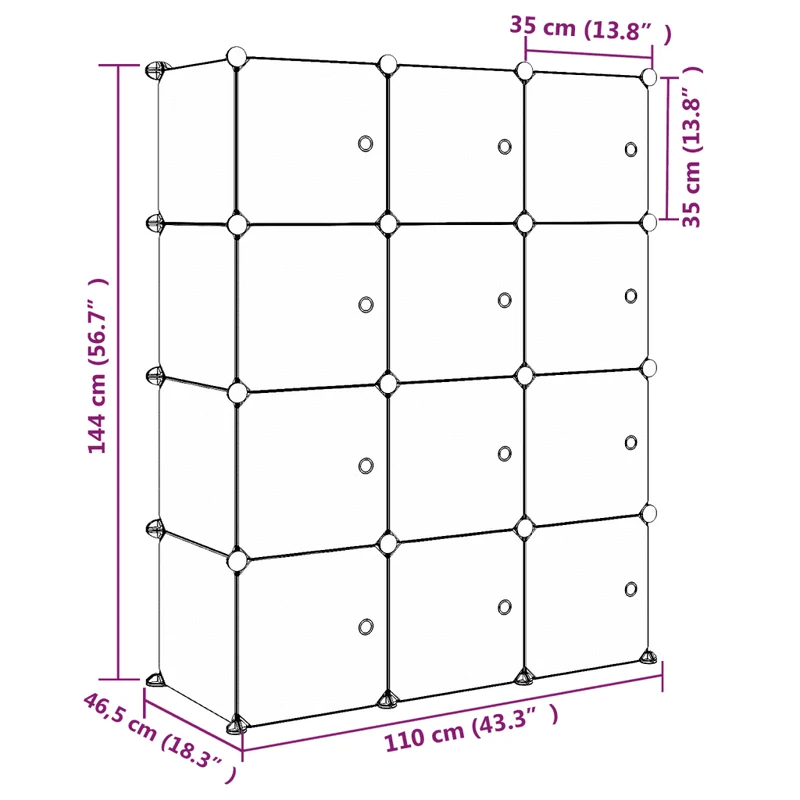 Armoire de rangement cubique pour enfants 110 x 46,5 x 144 cm structure solide finitions colorées en PP bleu 02_0047050