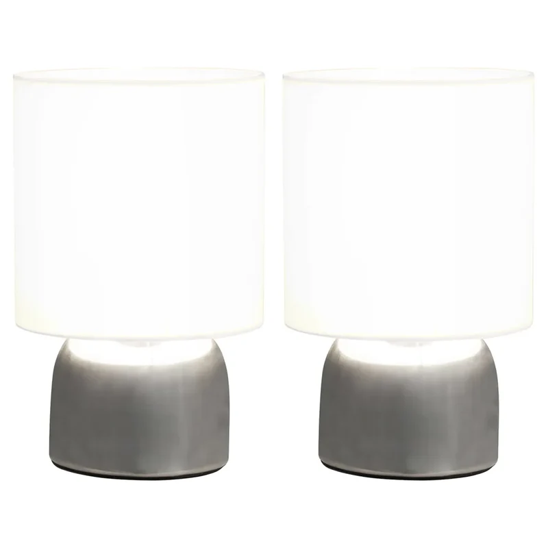 Lot de 2 lampes de table colonnaires modernes avec bouton tactile 16 x 25 cm en métal blanc 02_0046012