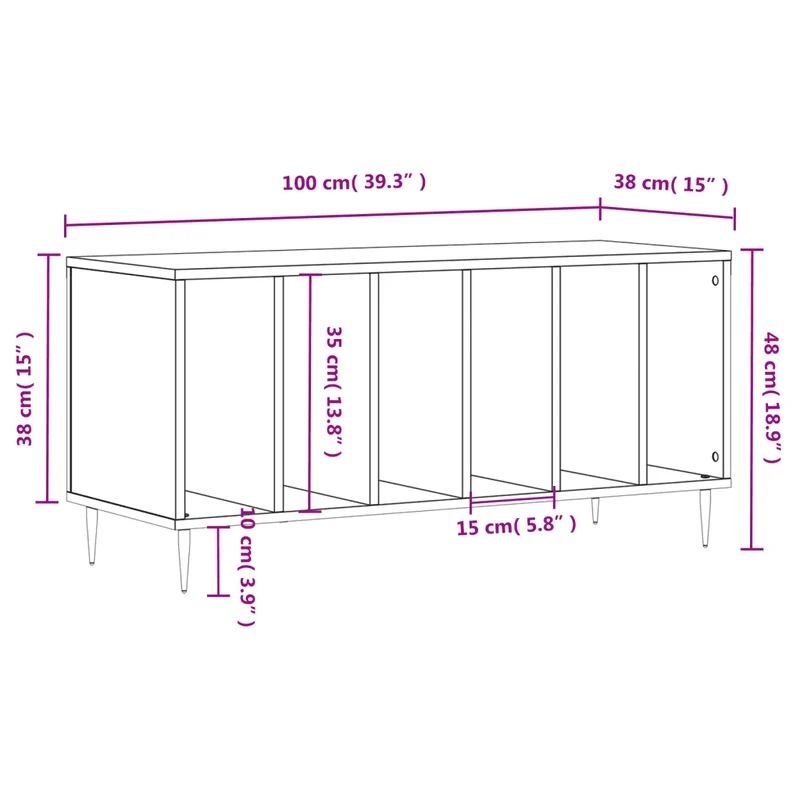 Armoire à disques pratique et classique 100 x 38 x 48 cm espace de rangement design industriel en bois noir 02_0049141