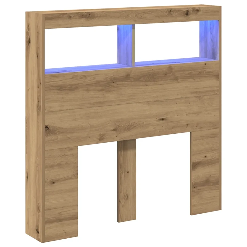 Armoire tête de lit avec LED contemporaine design moderne 100 x 17 x 102 cm en bois d'ingénierie chêne artisanal 02_0051942