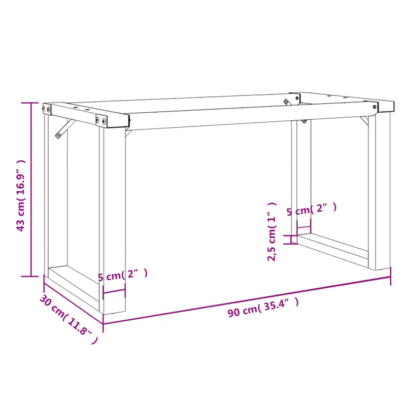 Pieds de table basse cadre en O 90 x 30 x 43 cm robustes design industriel en acier noir 02_0047220