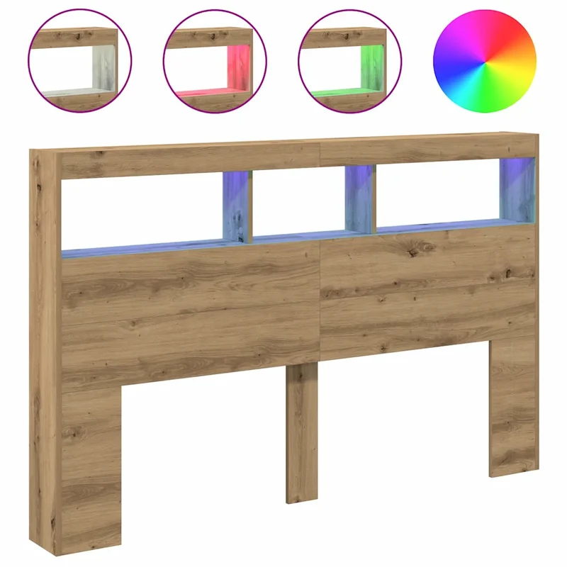 Armoire tête de lit avec LED moderne rangement intégral 160 x 17 x 102 cm en bois d'ingénierie chêne artisanal 02_0051948