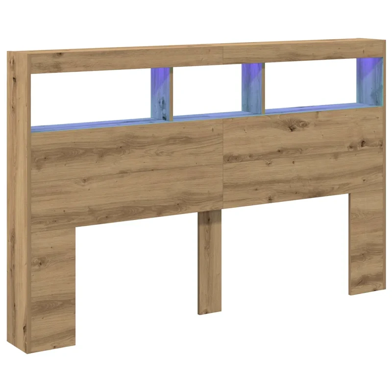 Armoire tête de lit avec LED moderne rangement intégral 160 x 17 x 102 cm en bois d'ingénierie chêne artisanal 02_0051948