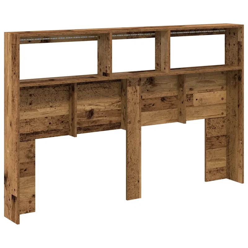 Armoire tête de lit vintage avec LED 160 x 17 x 102 cm rangement pratique design moderne en bois d'ingénierie vieux bois 02_0051947