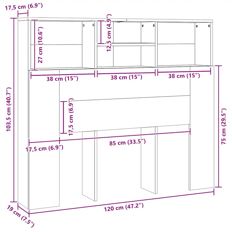 Armoire de tête de lit contemporaine rangement pratique 120 x 19 x 103 cm en bois d'ingénierie vieux bois 02_0050954