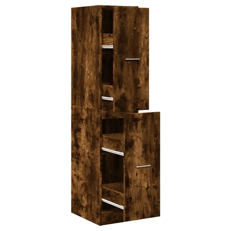 Armoire d'apothicaire multifonctionnelle avec 4 tiroirs rangement 30 x 41 x 144 cm en bois d'ingénierie chêne fumé 02_0050623