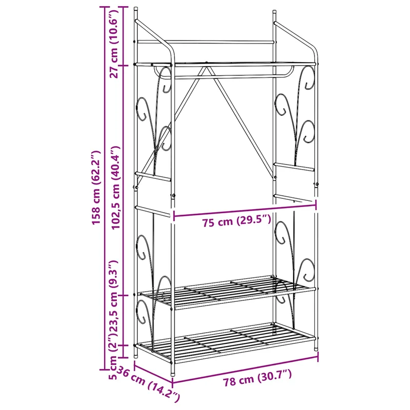 Armoire ouverte design minimaliste 78 x 36 x 158 cm rangement pratique en métal noir 02_0059382