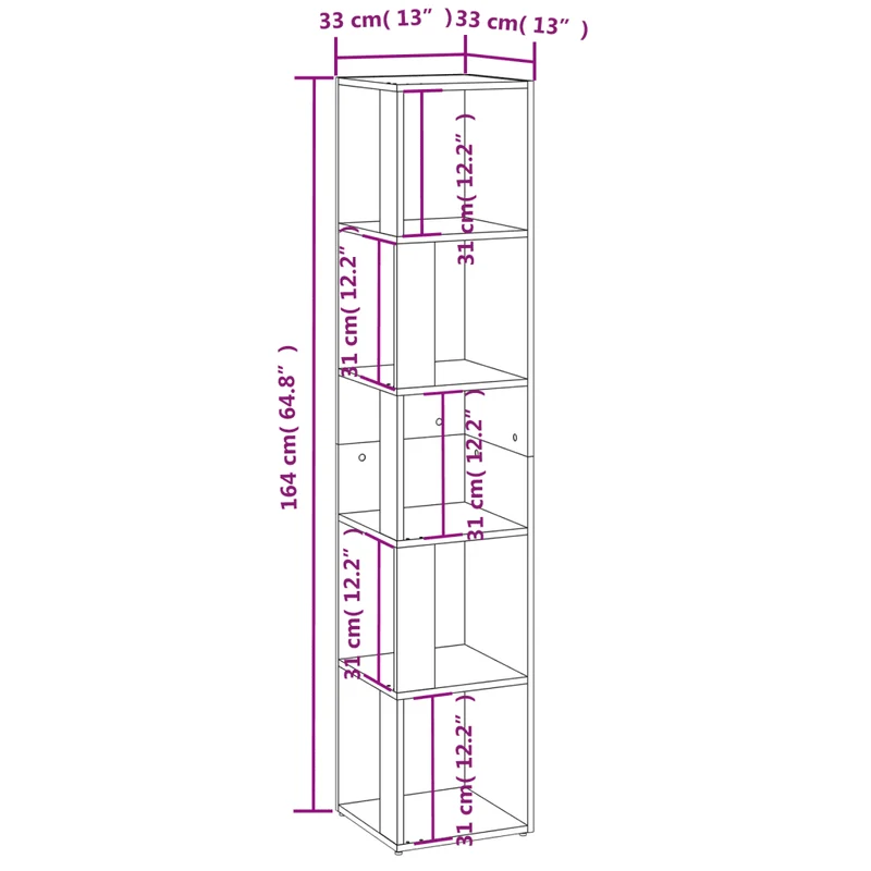 Armoire d'angle moderne élégante rangement 33 x 33 x 164,5 cm en bois d'ingénierie gris béton 02_0047979
