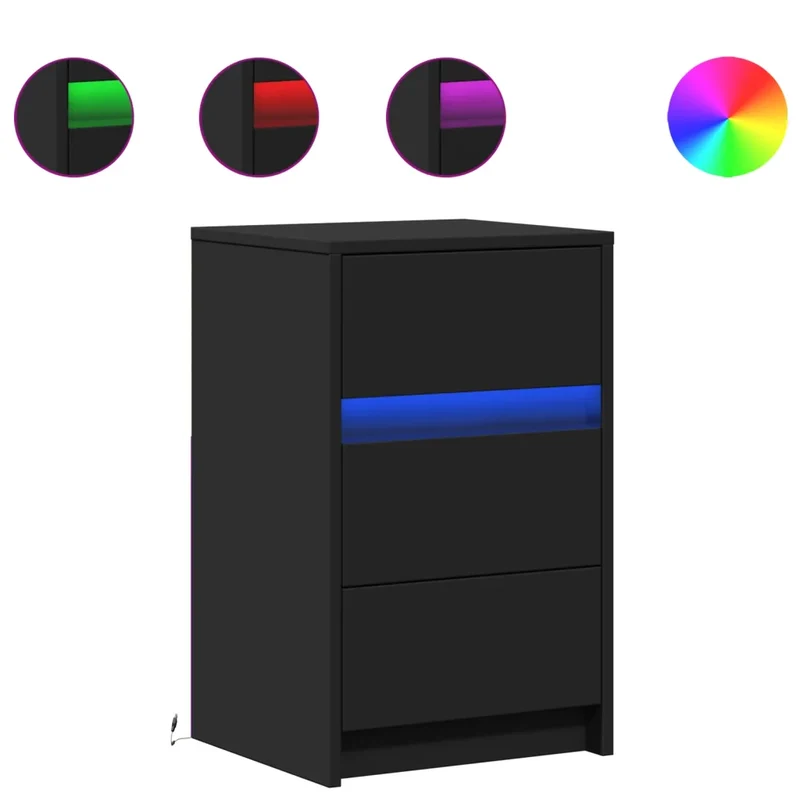 Armoire de chevet avec lumières LED réglables 38 x 34 x 61 cm design moderne chambre en bois d'ingénierie noir 02_0049761