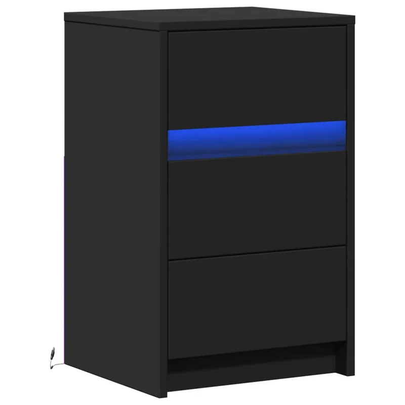 Armoire de chevet avec lumières LED réglables 38 x 34 x 61 cm design moderne chambre en bois d'ingénierie noir 02_0049761