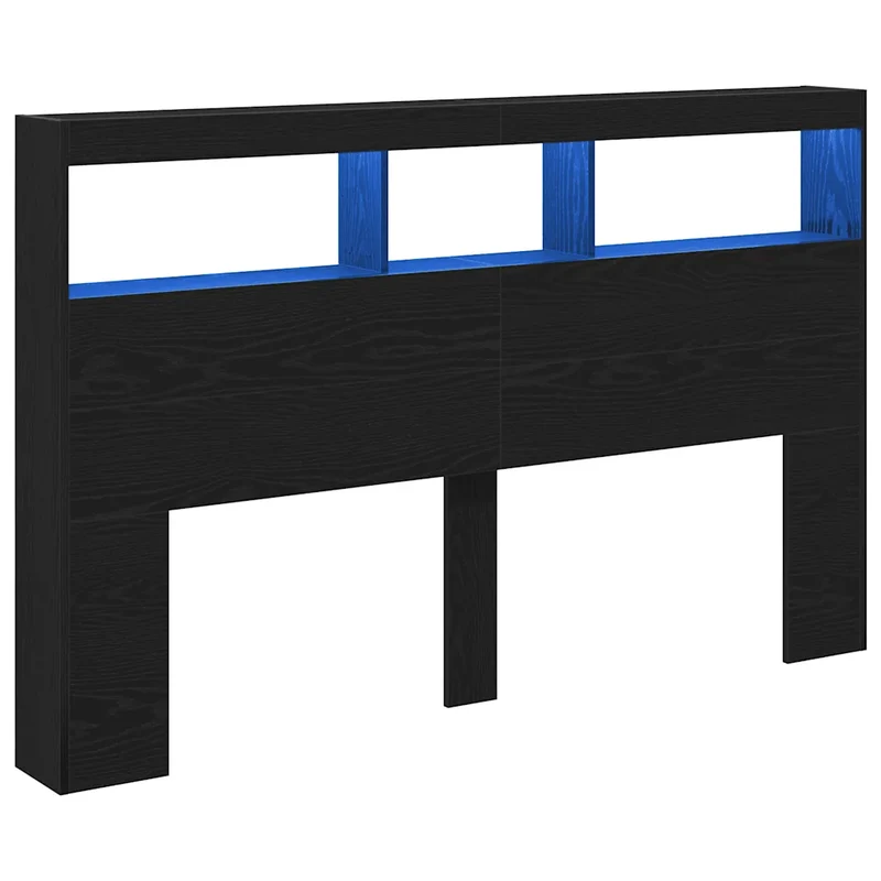 Armoire tête de lit moderne avec LED rangement 160 x 17 x 102 cm en bois d'ingénierie chêne noir 02_0051949