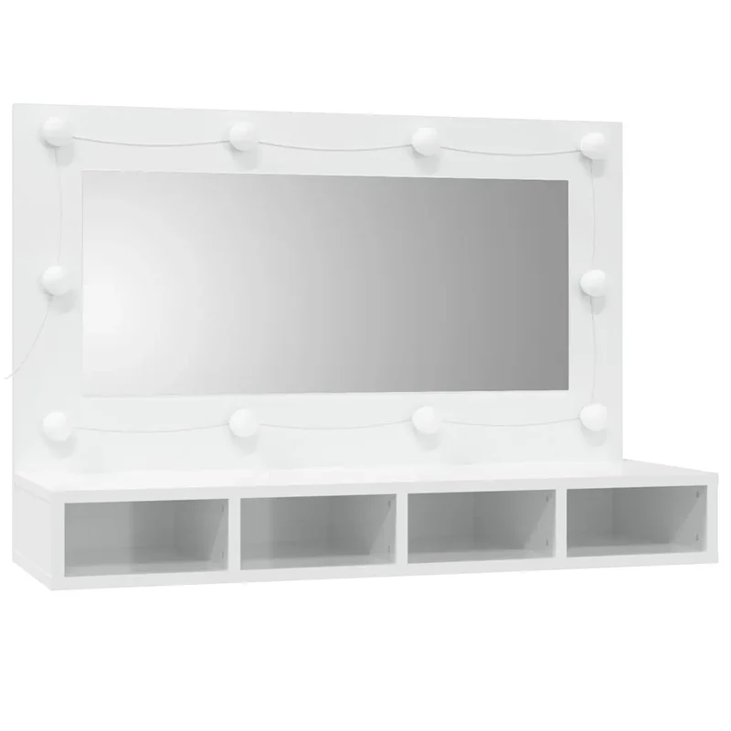 Armoire à miroir à LED murale moderne 90 x 31 x 62 cm avec rangement efficace ambiance lumineuse en bois blanc 02_0047962