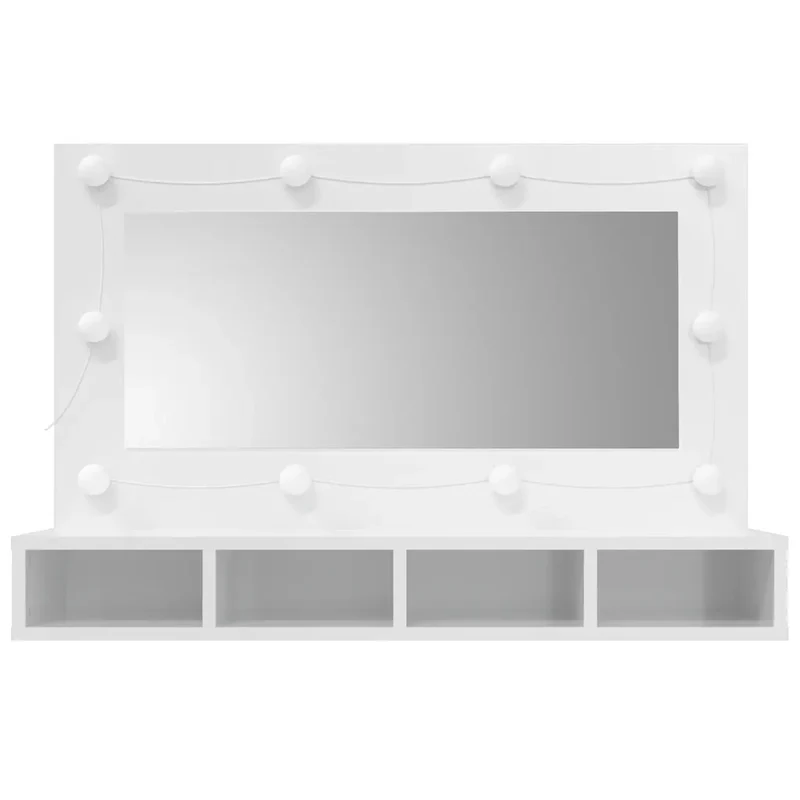 Armoire à miroir à LED murale moderne 90 x 31 x 62 cm avec rangement efficace ambiance lumineuse en bois blanc 02_0047962