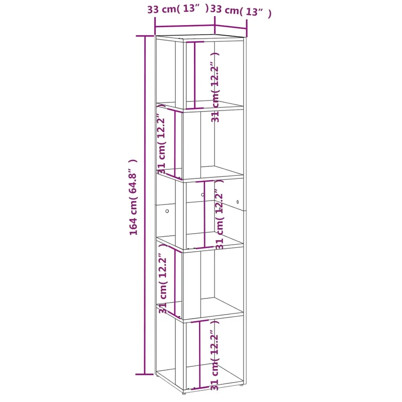 Armoire d'angle moderne compact 33 x 33 x 164 cm 5 compartiments décorative en bois d'ingénierie noir 02_0047977