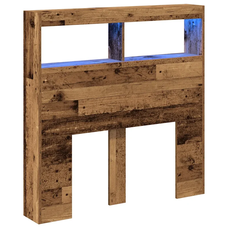 Armoire tête de lit moderne avec LED 100 x 17 x 102 cm grand espace rangement tendance en bois d'ingénierie vieux bois 02_0051941